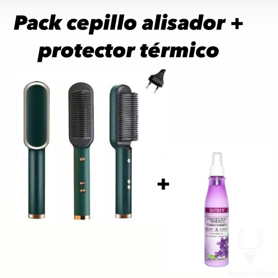 HairLuxe™ Pack Cepillo Alisador + Protector Termico